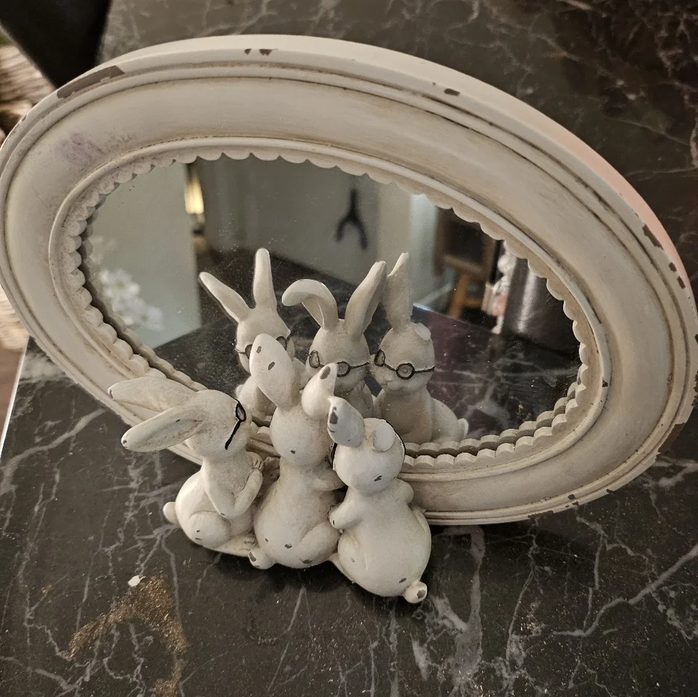 Charming White Bunny Mirror